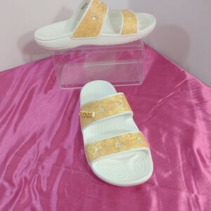 Crocs Classic Glitter Unisex Slip On Sandals Orange Sorbet Men’s 7/Women’s 9.